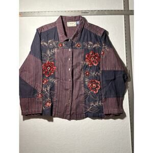 Vintage Tantrums Floral Design Embroidered Cotton Button Down Size 2X